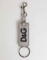 Dolce & Gabbana Gray Leather Logo Metal Ring Keychain Holder Men Keyring